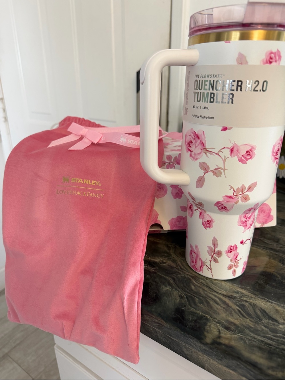 Love Shack Fancy - Stanley Quencher H2.0 Floral White and Pink Tumbler